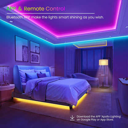 50 FT LED Strip Lights,Bluetooth LED Lighting for Bedroom, Color Changing Light Strip with Music Sync, Phone Controller and IR Remote(App+Remote +Mic)